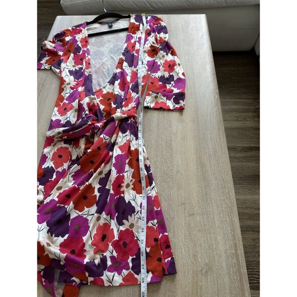 Diane Von Durstenberg 100% Silk Jersey Julian Wrap Dress Pink Floral Size 12 - Picture 7 of 7